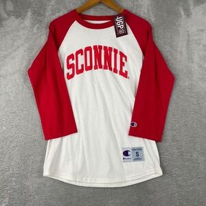 Champion Sconnie Shirt Mens Small White Red 3/4 Sleeve Wisconsin College Badgers